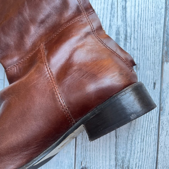 VANELI 8.5 BROWN ITALIAN LEATHER RIDING BOOTS STRETCHY KNEE SHORT BLOCK HEEL - Picture 9 of 16